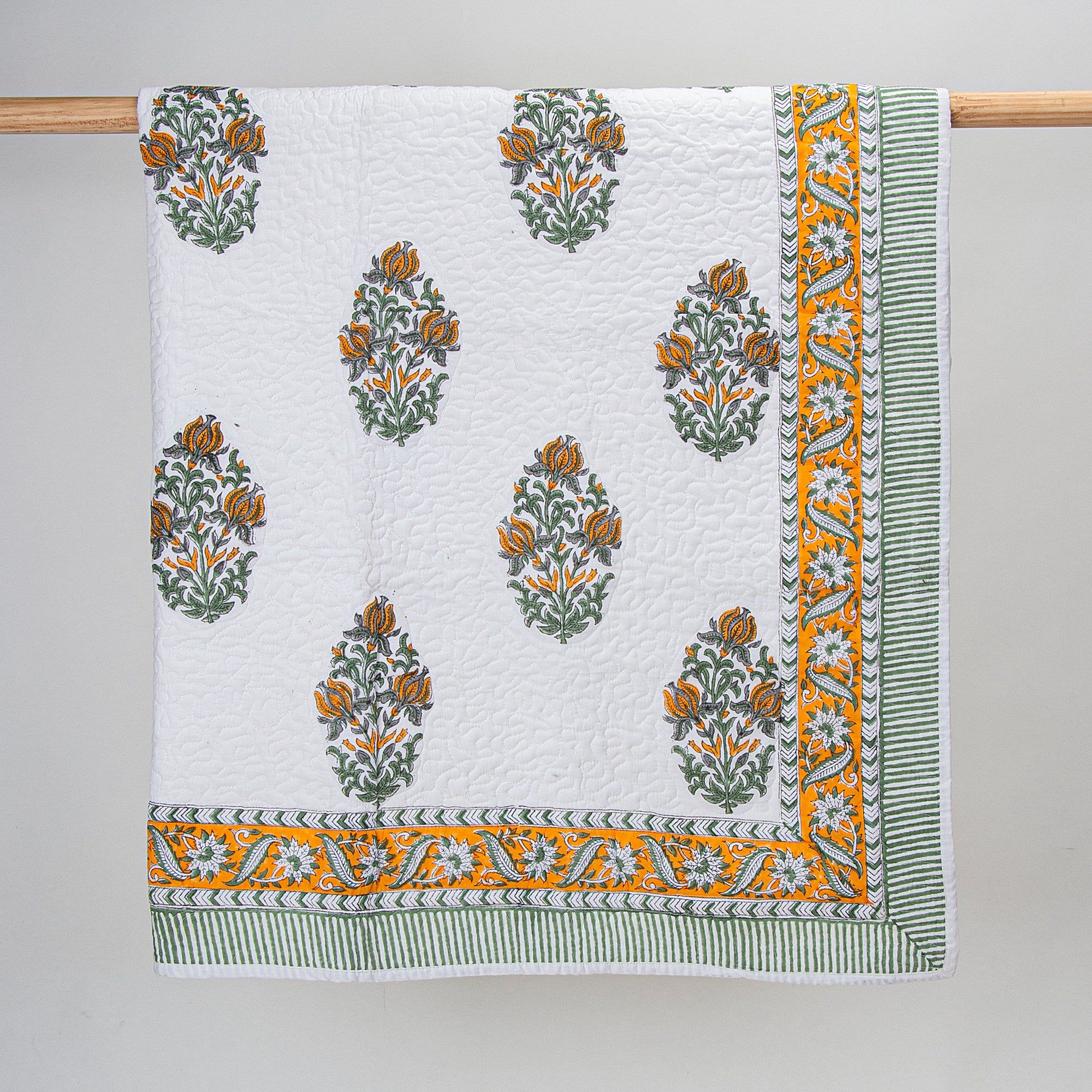 Premium Yellow Floral Hand Printed Soft Cotton Baby Blankets 121